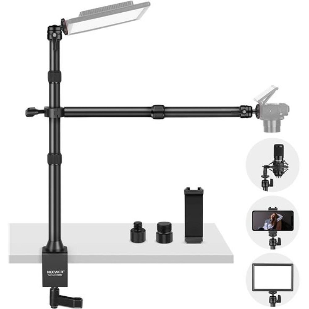 Tabletop Overhead Camera Mount Stand with 2 Section Telescopic Extension Arm